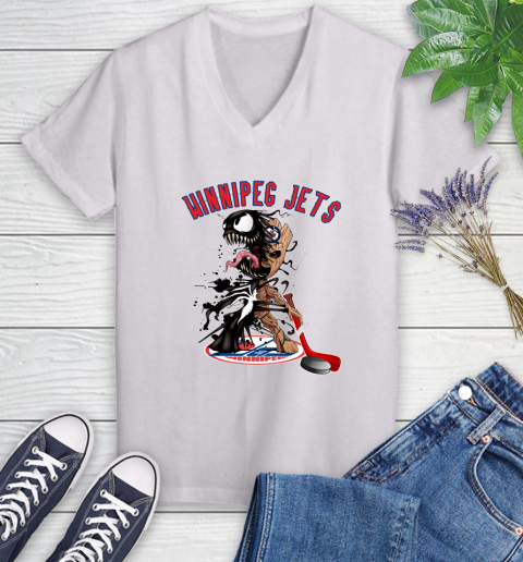 NHL Winnipeg Jets Hockey Venom Groot Guardians Of The Galaxy Women's V-Neck T-Shirt