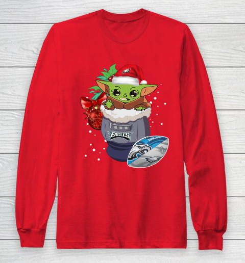 Philadelphia Eagles Christmas Baby Yoda Star Wars Funny Happy NFL Long Sleeve T-Shirt 10