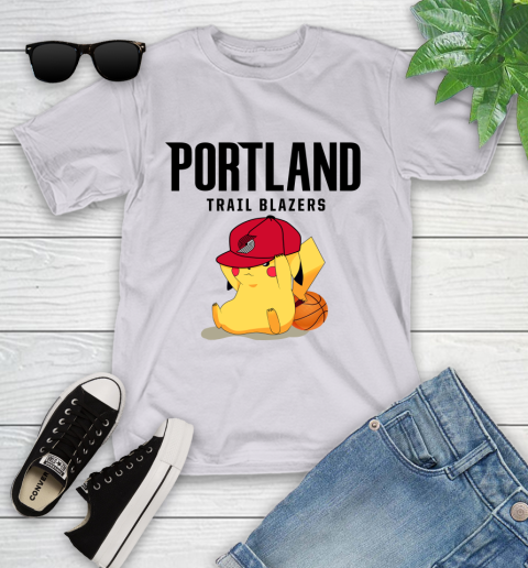NBA Pikachu Basketball Sports Portland Trail Blazers Youth T-Shirt 4