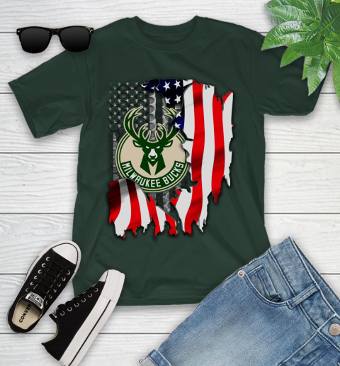 Milwaukee Bucks NBA Basketball American Flag Youth T-Shirt 5