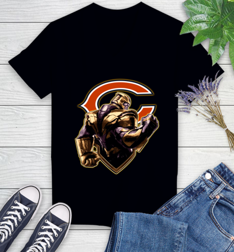 NFL Thanos Avengers Endgame Football Sports Chicago Bears Women's V-Neck T-Shirt 2