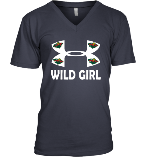 NHL Minnesota Wild Girl Under Armour Hockey Sports jDR67npOERW v neck unisex 8 95 151514 front navy
