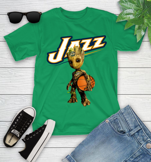 Utah Jazz NBA Basketball Groot Marvel Guardians Of The Galaxy Youth T-Shirt 6