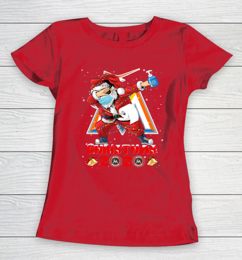 Miami Marlins Funny Santa Claus Dabbing Christmas 2020 MLB Women's T-Shirt 9