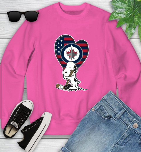 Winnipeg Jets NHL Hockey The Peanuts Movie Adorable Snoopy Youth Sweatshirt 7