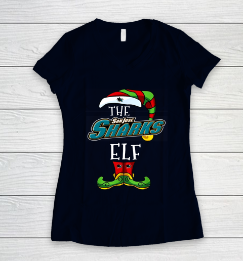 San Jose Sharks Christmas ELF Funny NHL Women's V-Neck T-Shirt 2