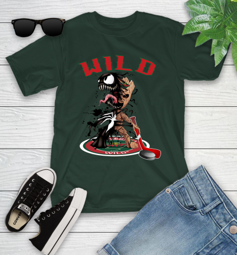 NHL Minnesota Wild Hockey Venom Groot Guardians Of The Galaxy Youth T-Shirt 5