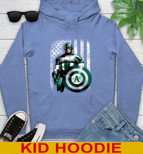 Oakland Athletics MLB Baseball Captain America Marvel Avengers American Flag Shirt Youth Hoodie 12