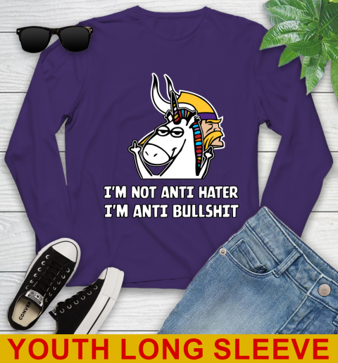 Minnesota Vikings NFL Football Unicorn I'm Not Anti Hater I'm Anti Bullshit Youth Long Sleeve 5