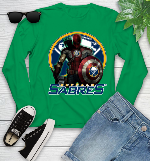 NHL Captain America Thor Spider Man Hawkeye Avengers Endgame Hockey Buffalo Sabres Youth Long Sleeve 6