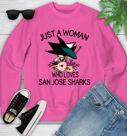 NHL Just A Woman Who Loves San Jose Sharks Hockey Sports Youth Sweatshirt 3