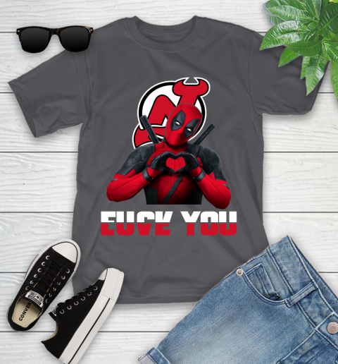 NHL New Jersey Devils Deadpool Love You Fuck You Hockey Sports Youth T-Shirt 6