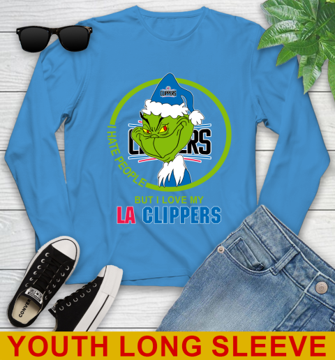 LA Clippers NBA Christmas Grinch I Hate People But I Love My Favorite Basketball Team Youth Long Sleeve 8