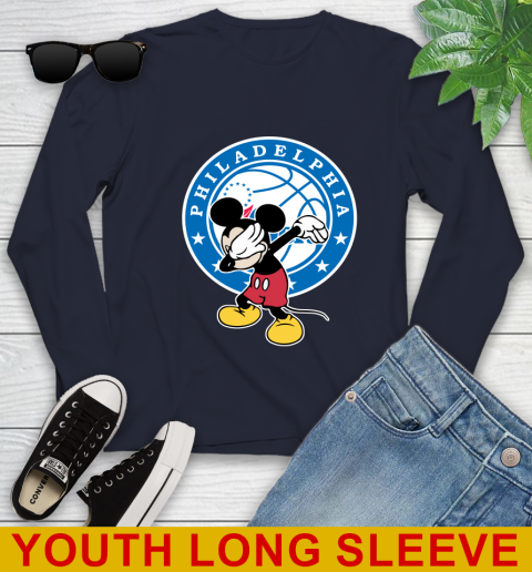 Philadelphia 76ers NBA Basketball Dabbing Mickey Disney Sports Youth Long Sleeve 3