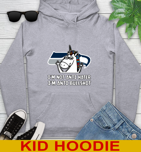 Seattle Seahawks NFL Football Unicorn I'm Not Anti Hater I'm Anti Bullshit Youth Hoodie 6