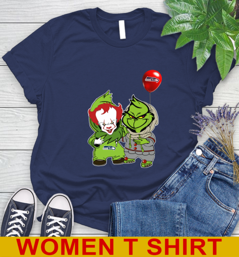Seattle Seahawks Baby Pennywise Grinch Christmas NFL Football Women's T-Shirt 12