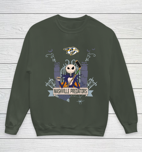 NHL Nashville Predators Hockey Jack Skellington Halloween Youth Sweatshirt 8