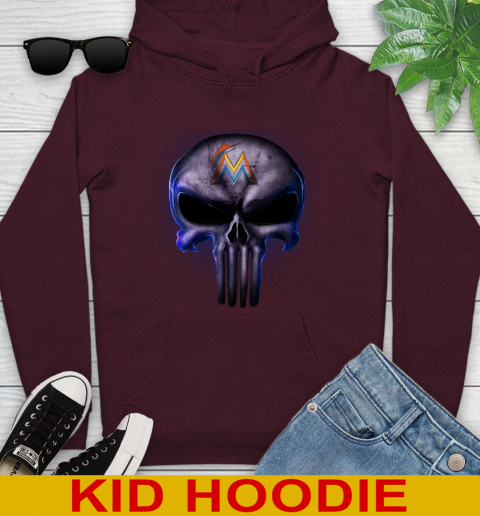 Miami Marlins MLB Baseball Punisher Skull Sports Youth Hoodie 7