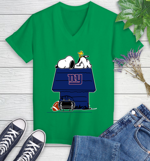New York Giants NFL Football Snoopy Woodstock The Peanuts Movie Women's V-Neck T-Shirt 5