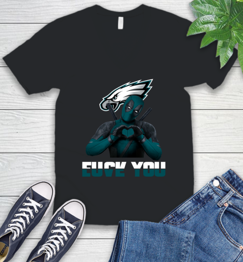 NHL Philadelphia Eagles Deadpool Love You Fuck You Football Sports V-Neck T-Shirt