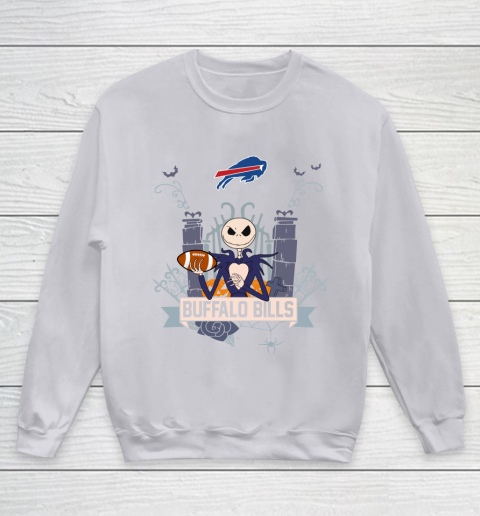 NFL Buffalo Bills Football Jack Skellington Halloween Youth Sweatshirt 3
