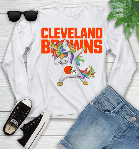 Cleveland Browns NFL Football Funny Unicorn Dabbing Sports Youth Long Sleeve