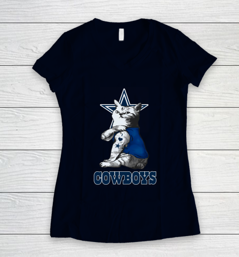 NFL Football My Cat Loves Dallas Cowboys Women's V-Neck T-Shirt 2