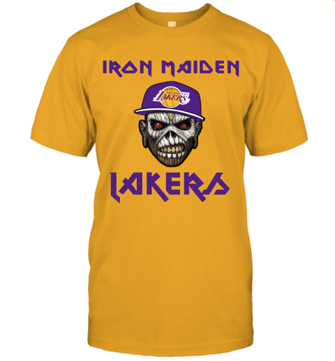 in4w nba los angeles lakers iron maiden rock band music basketball jersey t shirt 60 front gold