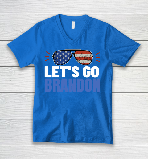 Let's Go Brandon Flag Sunglasses V-Neck T-Shirt 3