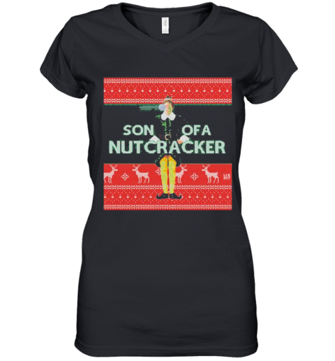 Elf Son Of A Nutcracker Ugly Christmas Women's V-Neck T-Shirt
