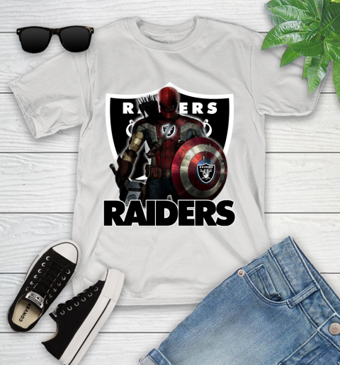 NFL Captain America Thor Spider Man Hawkeye Avengers Endgame Football Oakland Raiders Youth T-Shirt