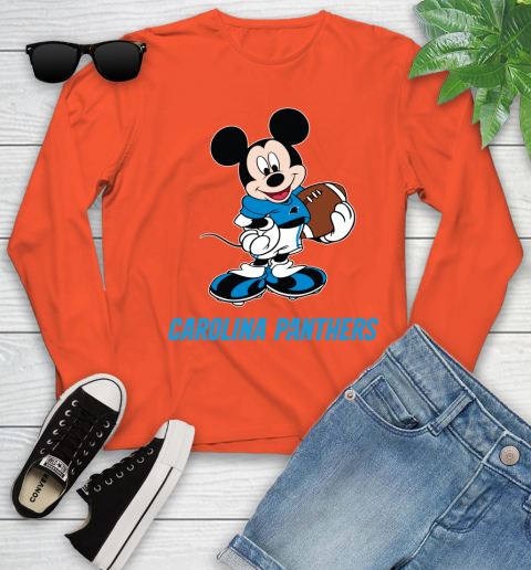 NFL Football Carolina Panthers Cheerful Mickey Mouse Shirt Youth Long Sleeve 4