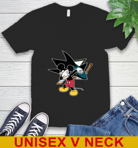 San Jose Sharks NHL Hockey Dabbing Mickey Disney Sports V-Neck T-Shirt 2
