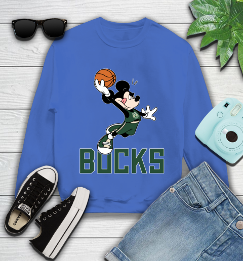 NBA Basketball Milwaukee Bucks Cheerful Mickey Mouse Shirt Youth Sweatshirt 7