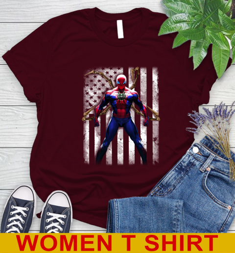 NBA Basketball Milwaukee Bucks Spider Man Avengers Marvel American Flag Shirt Women's T-Shirt - Image 7