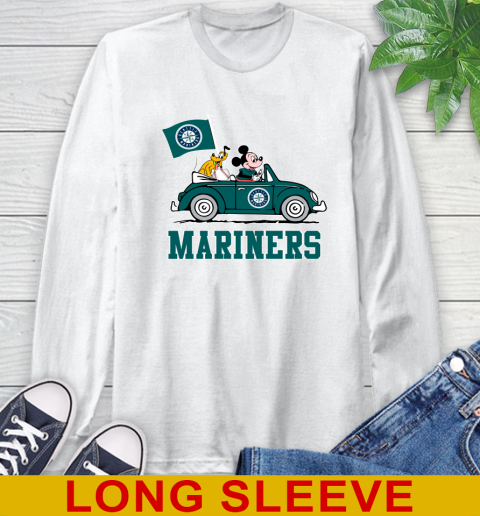 MLB Baseball Seattle Mariners Pluto Mickey Driving Disney Shirt Long Sleeve T-Shirt