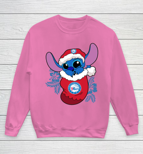 Philadelphia 76ers Christmas Stitch In The Sock Funny Disney NBA Youth Sweatshirt 7