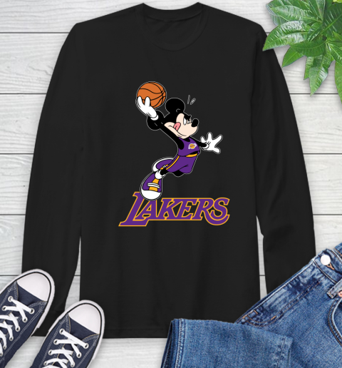 NBA Basketball Los Angeles Lakers Cheerful Mickey Mouse Shirt Long Sleeve T-Shirt