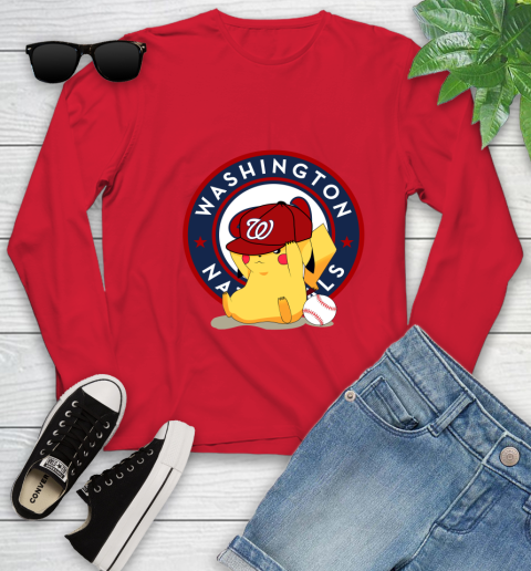 MLB Pikachu Baseball Sports Washington Nationals Youth Long Sleeve 11