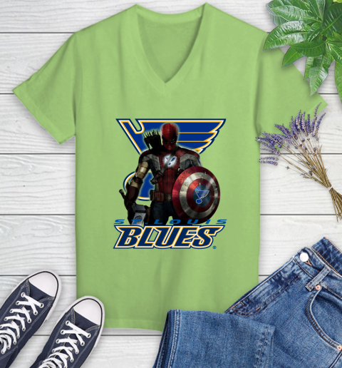 NHL Captain America Thor Spider Man Hawkeye Avengers Endgame Hockey St.Louis Blues Women's V-Neck T-Shirt 11