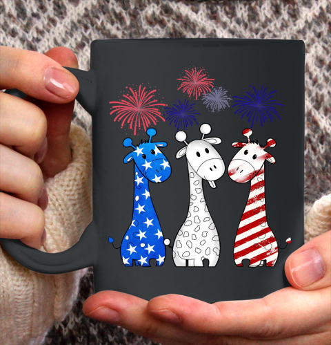 Independence Day 4th Of July Cute Patriotic Giraffe with American Flag Ceramic Mug 11oz