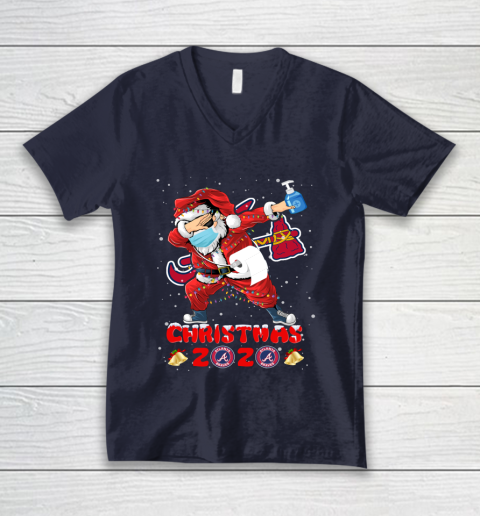 Atlanta Braves Funny Santa Claus Dabbing Christmas 2020 MLB V-Neck T-Shirt 2