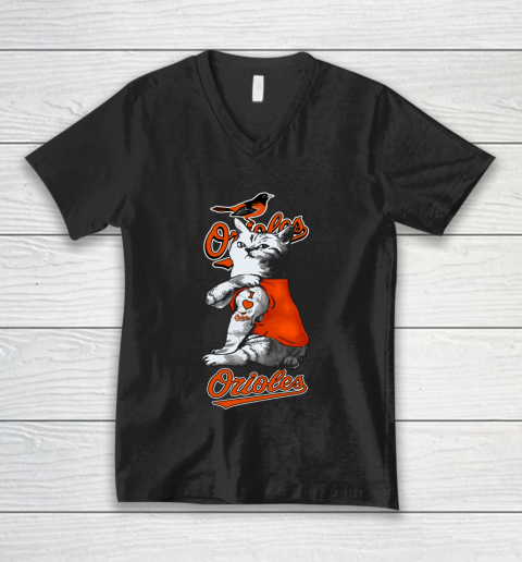 MLB Baseball My Cat Loves Baltimore Orioles V-Neck T-Shirt