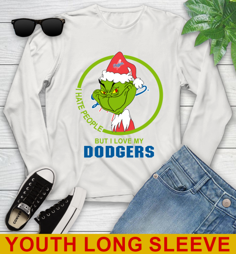 Los Angeles Dodgers MLB Christmas Grinch I Hate People But I Love My Favorite Baseball Team Youth Long Sleeve 12