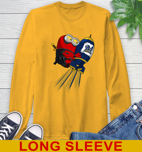 MLB Baseball Milwaukee Brewers Deadpool Minion Marvel Shirt Long Sleeve T-Shirt 2