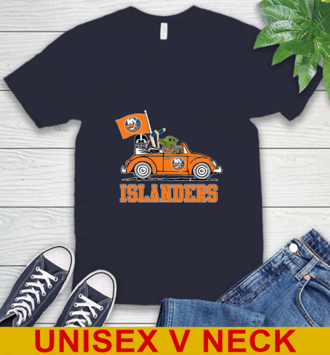 NHL Hockey New York Islanders Darth Vader Baby Yoda Driving Star Wars Shirt V-Neck T-Shirt 4 NHL Hockey New York Islanders Darth Vader Baby Yoda Driving Star Wars Shirt V-Neck T-Shirt - Image 4