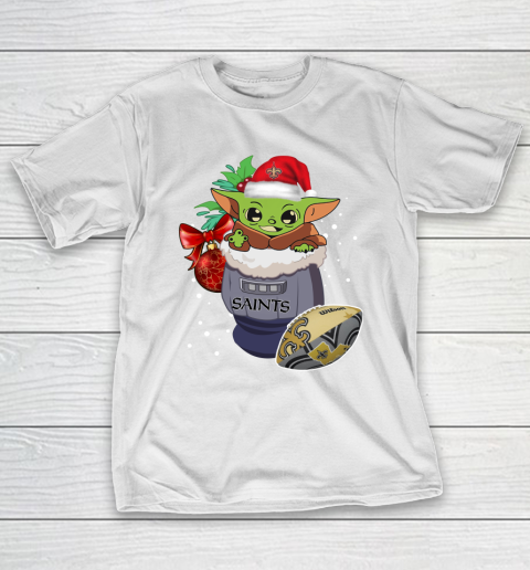 New Orleans Saints Christmas Baby Yoda Star Wars Funny Happy NFL T-Shirt 3