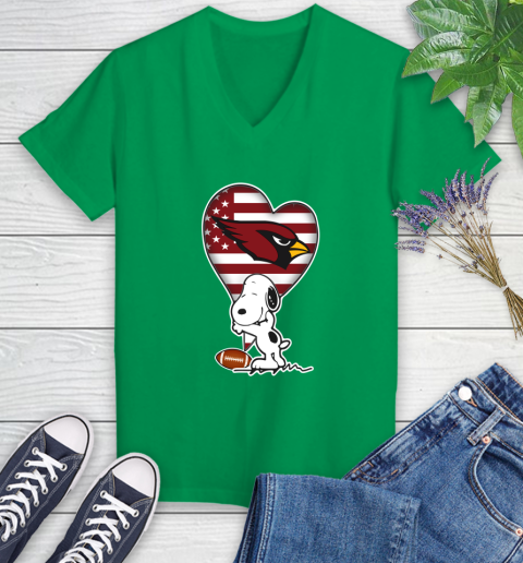 Arizona Cardinals NFL Football The Peanuts Movie Adorable Snoopy Women's V-Neck T-Shirt 5