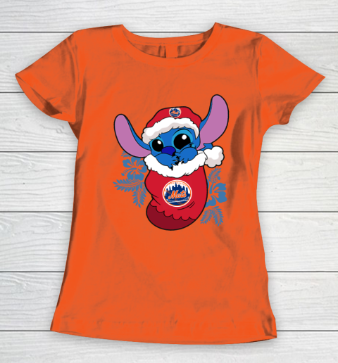 New York Mets Christmas Stitch In The Sock Funny Disney MLB Women's T-Shirt 5