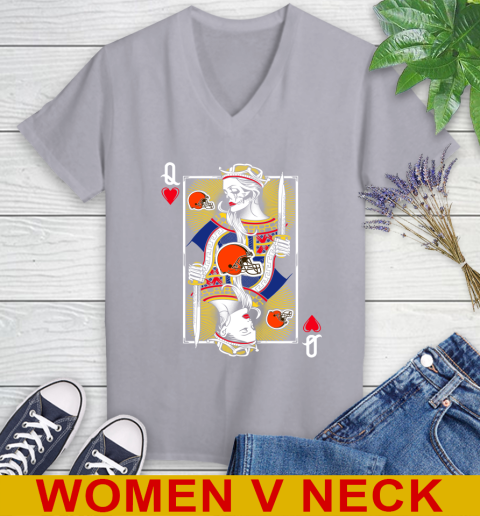 NFL Football Cleveland Browns The Queen Of Hearts Card Shirt Women's V-Neck T-Shirt 4